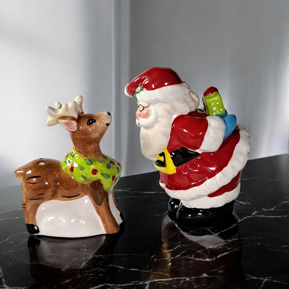 NEW BLUE SKY SANTA AND REINDEER  SALT & PEPPER SHAKERS - Picture 2 of 9